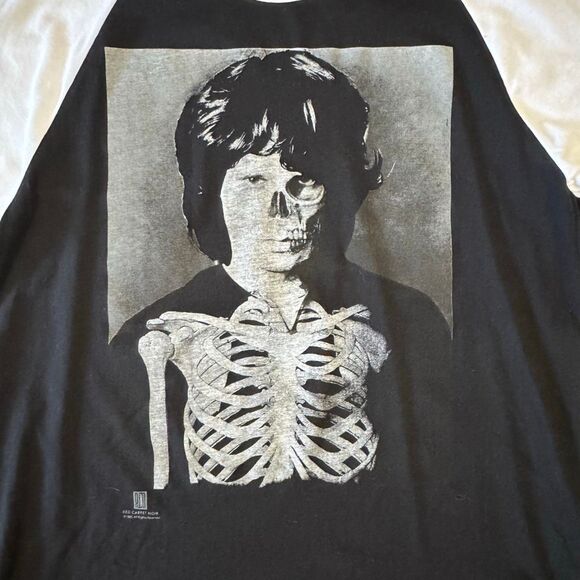 New Red Carpet Noir Jim Morrison X Ray Skeleton Black & White Raglan Size XL - Picture 2 of 6